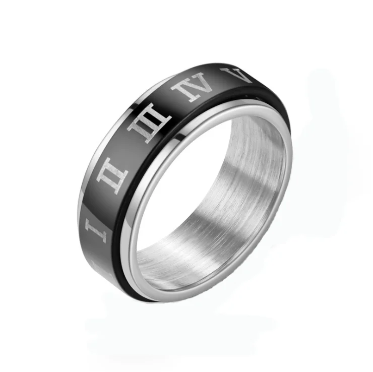 Wholesale High Quality fashion roman numerals rings cool black rings