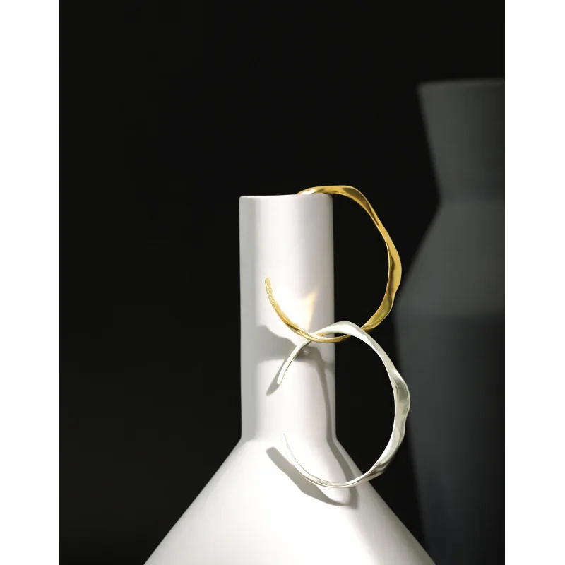 Wholesale S925 sterling silver bracelet Glossy irregular charm bangle bracelet