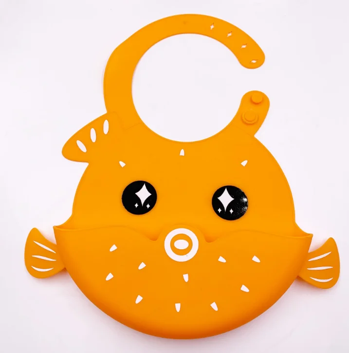 YDS Wholesale  Silicone Waterproof Adjustable Fit Bibs Large 3D Cartoon Fish Silicone Baby Bib