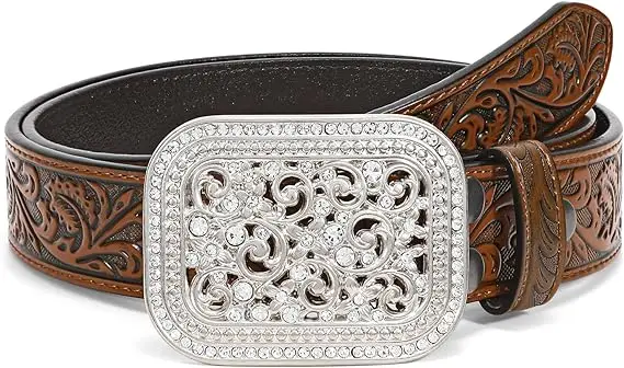 Western Belt Vintage Country Belts For Cowboys Genuine Leather Belt with Embossed logo