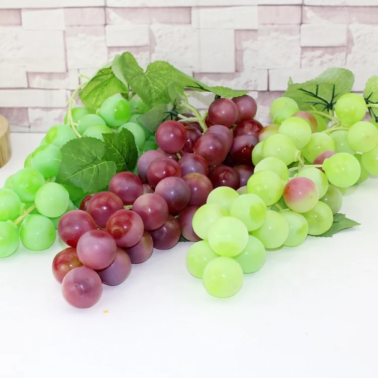 Plastic Decorative Grapes Fake Green Red Artificial Grape Cluster