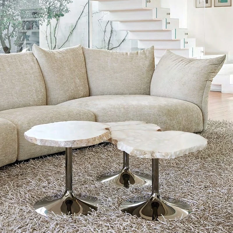 Nordic modern natural marble top gold metal legs coffee table set luxury round composable coffee table for living room office