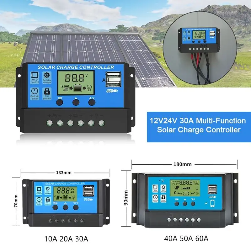 Регулятор заряда солнечной батареи 12 В 24 10А 20А 30А 40А 50А 60А PWM