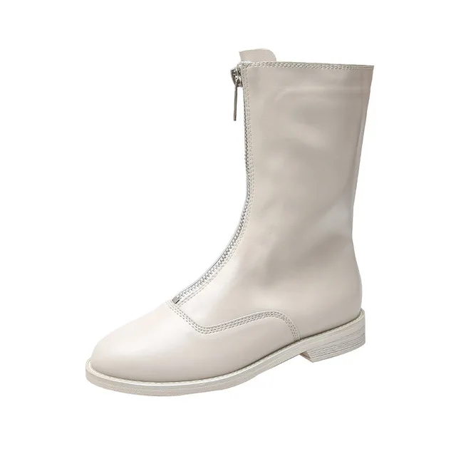 Lady Boots Low Heeled booties Bootie Women Zipper Shoes  For Women Luxury Designer Round Toe Ladies Ankle Rock