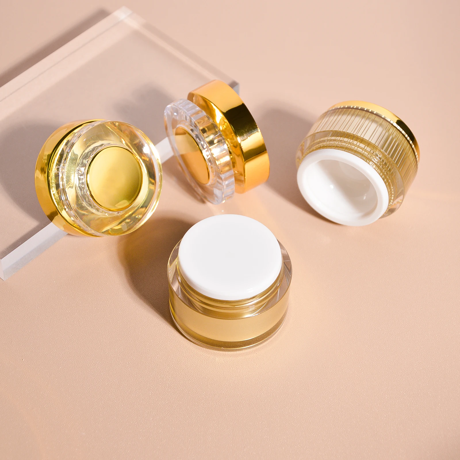 Luxury Screw Cap Plastic Jar 10g 15g 20g 30g 50g Cosmetic Round Shape Gold Acrylic Jar Container Empty Cream Jars With Pp Lid