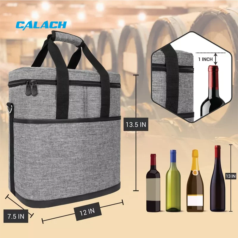 Portable waterproof soft shoulder 6-bottle wine cooler carrier tote whisky wine bag for outdoor picnics camping activities