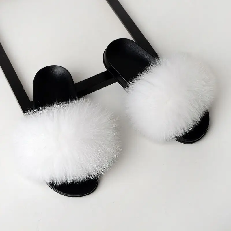 
2021 HOT Sale Real Fox Fur Slides for Women Styles Multiple colors Furry Slippers 