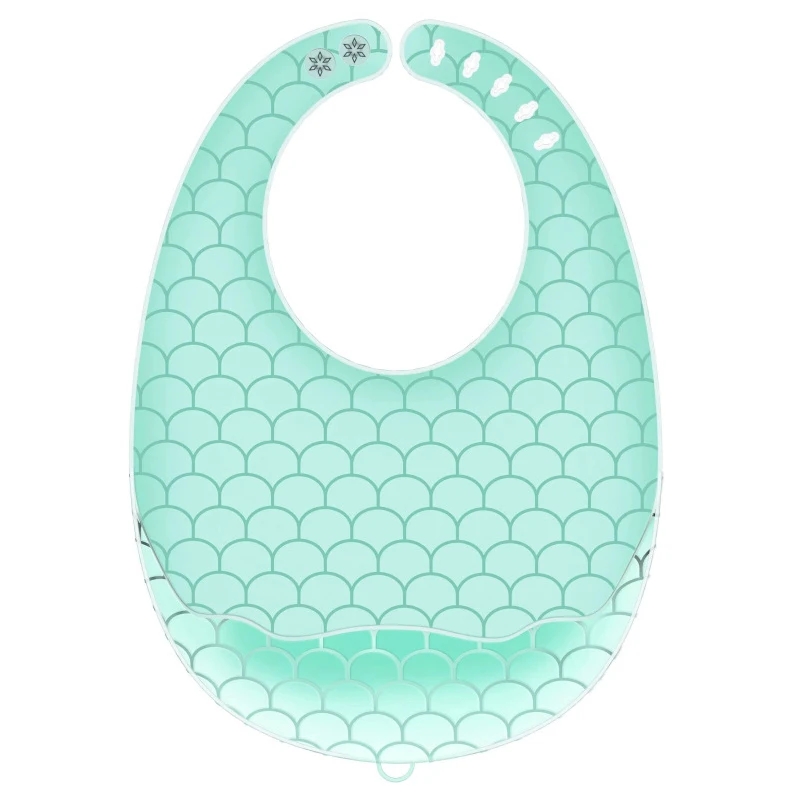 BPA Free Washable Silicone Baby Bibs in Fish Scale Print Food Grade Waterproof Silicone Baby Feeding Baby Bib Set