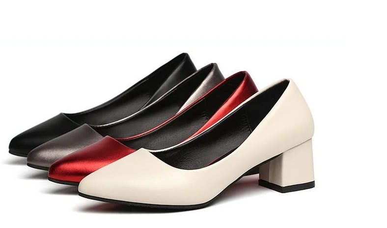 Fashion summer sandals female ladies office wedding solid high shoes heels point toe court pumps for women square heels