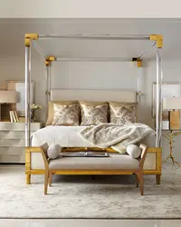 Factory Price  Crystal  Golden Metal Clean Acrylic  Lucite Bed Collection acrylic Curtain Bed Frame