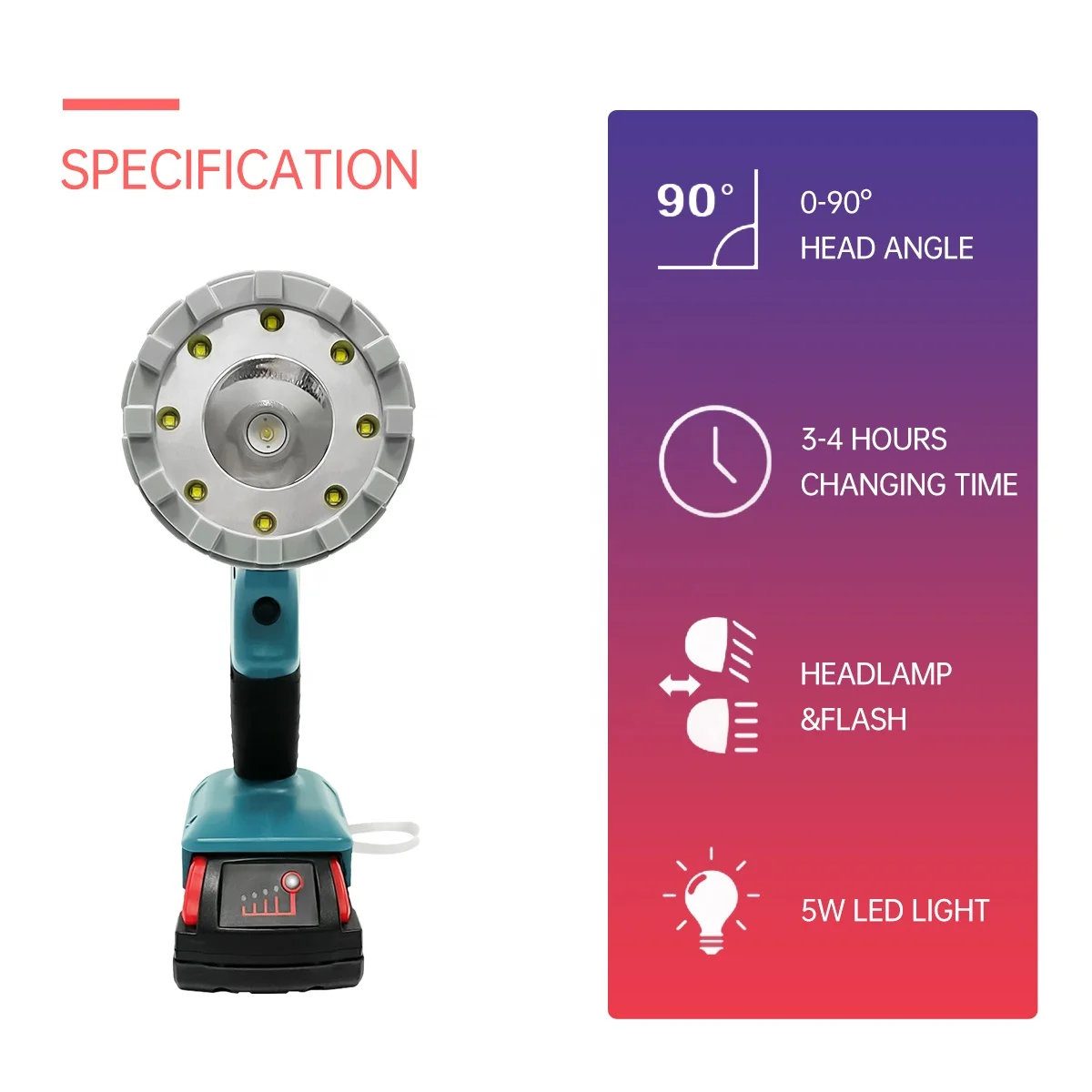 Rechargeable LED Work Light Portable 1600 Lumens Handheld Worklight For makita dewalt LXT Lithium-Ion Cordless Flashlight