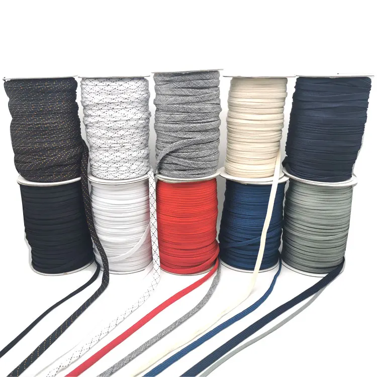 
Widely use hot sale 5mm 1cm flat rope for shoelace or drawstring polyester flat cord in roll 