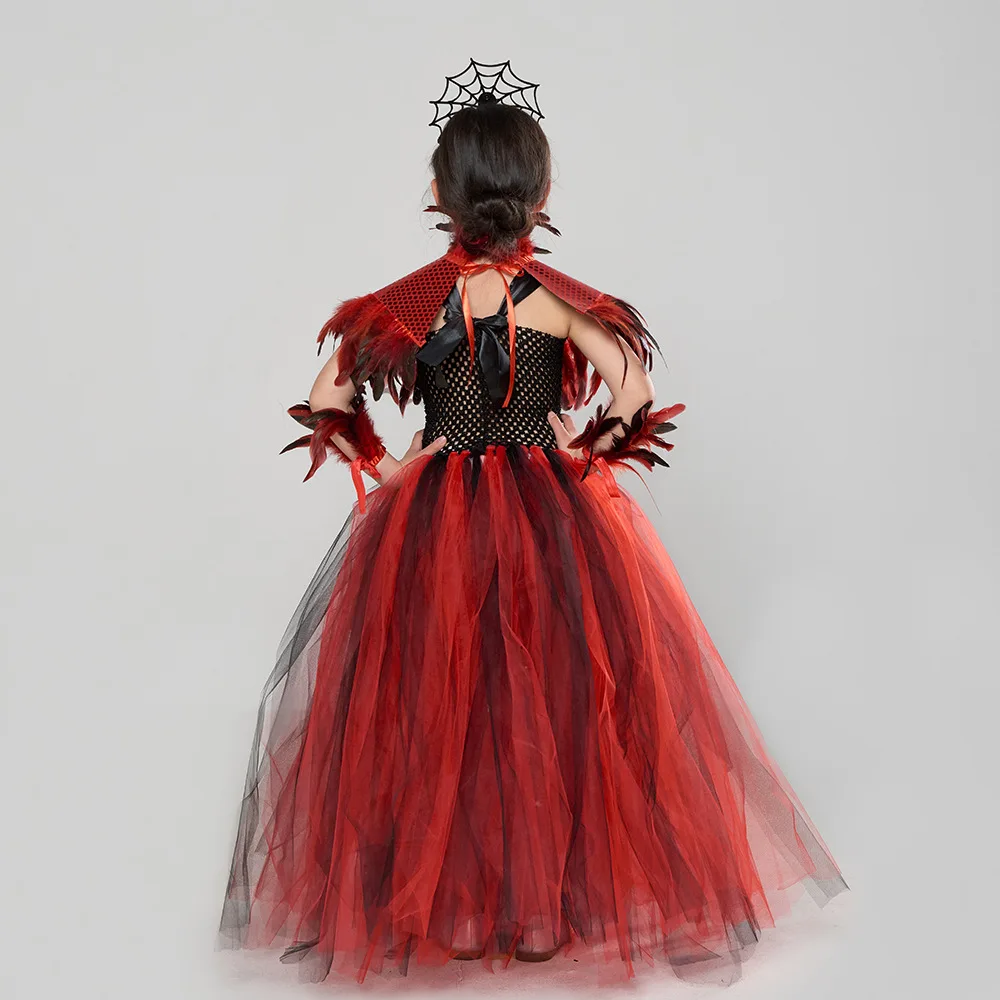 Baige Girls Queen Halloween Carnival Party Costume New Update Red Tutu Dress with Demon Vampire Theme for Holiday Celebrations