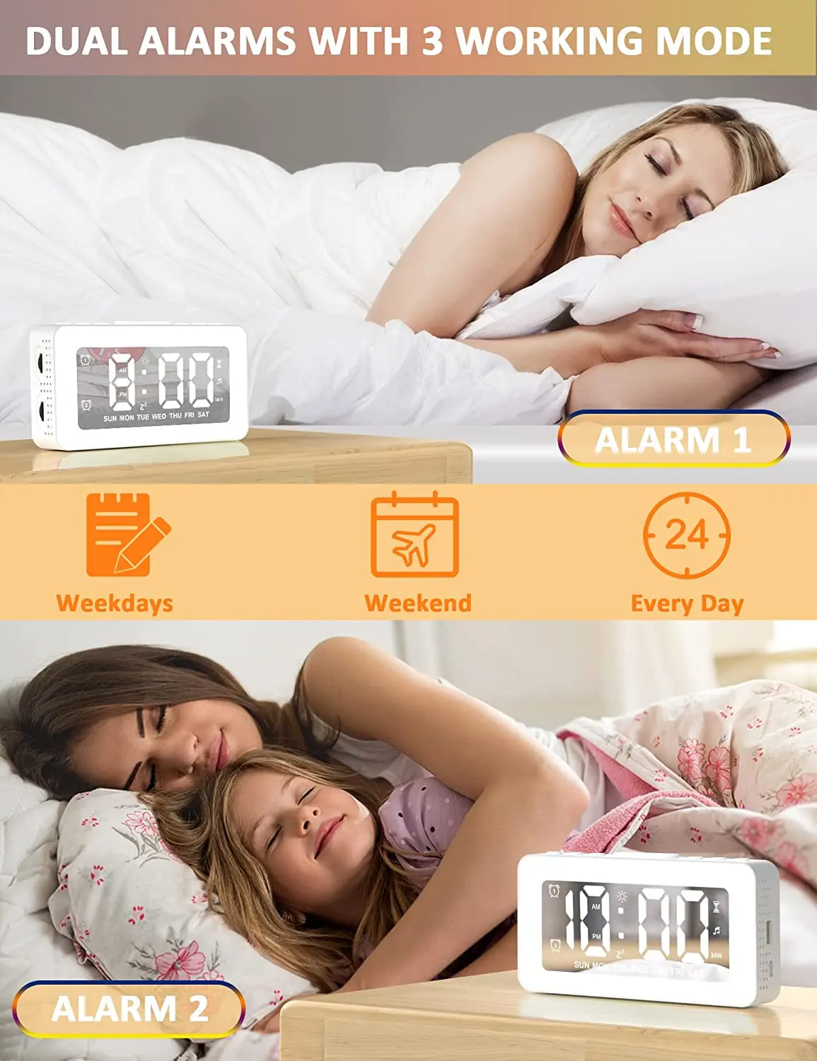New Wholesale Usb Bedroom Bedside Desktop Kids Led  Mirror Digital Alarm Clock With Night Light