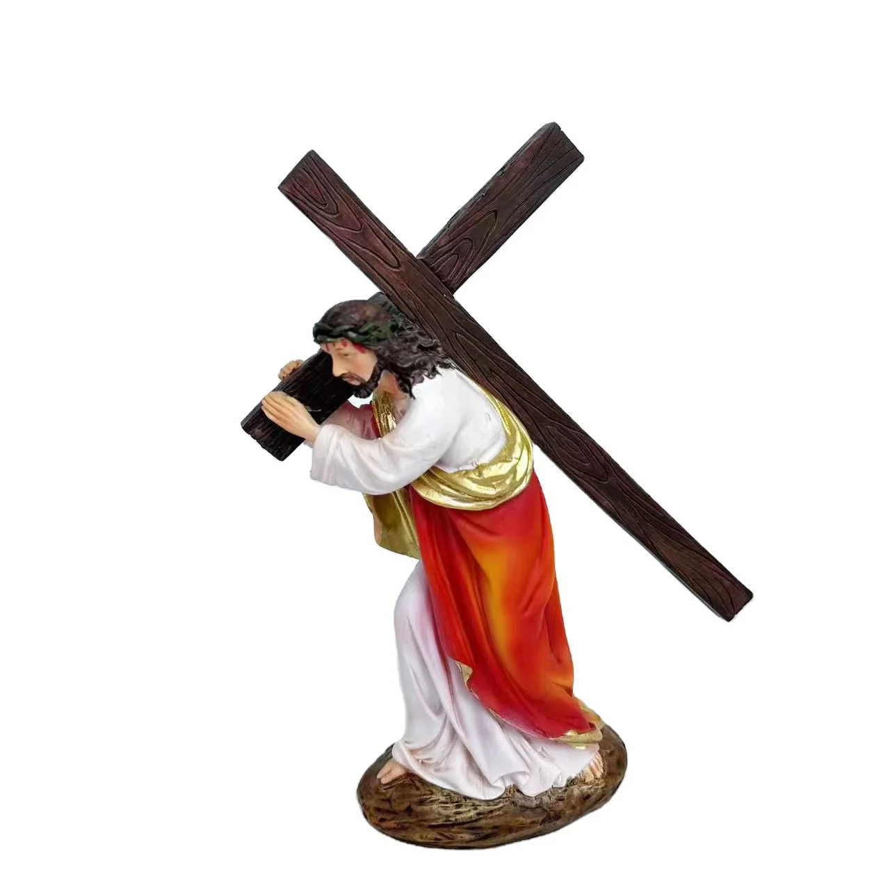 religious figurines sculpture jesus carrying Cross resin ornament statue for christmas nativity