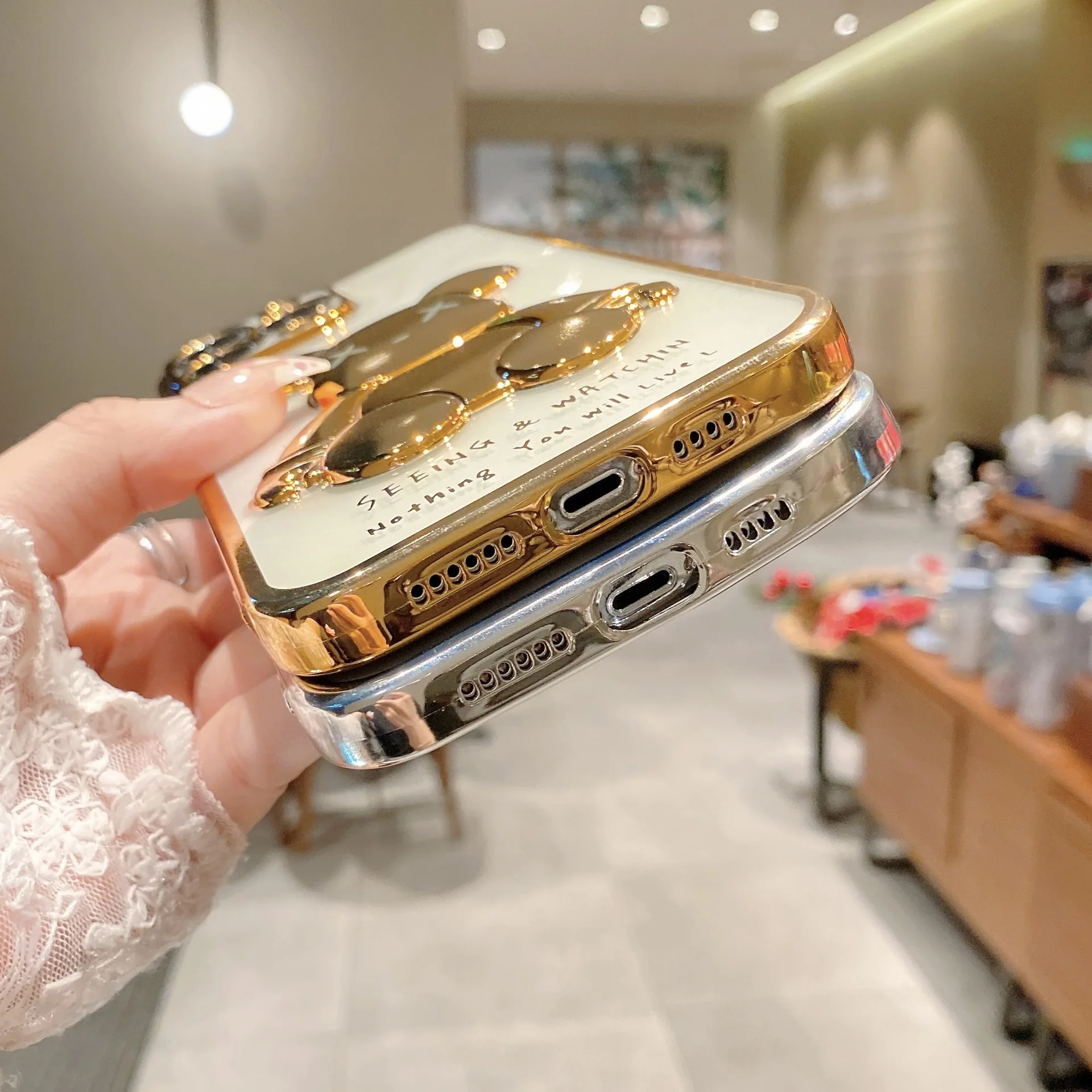 Luxury Electroplate Bear Transparent 3D Bear Cell Phone case For iphone 13 12 11 XS XR MAX 7 8 Soft TPU Mobile phone Accessories