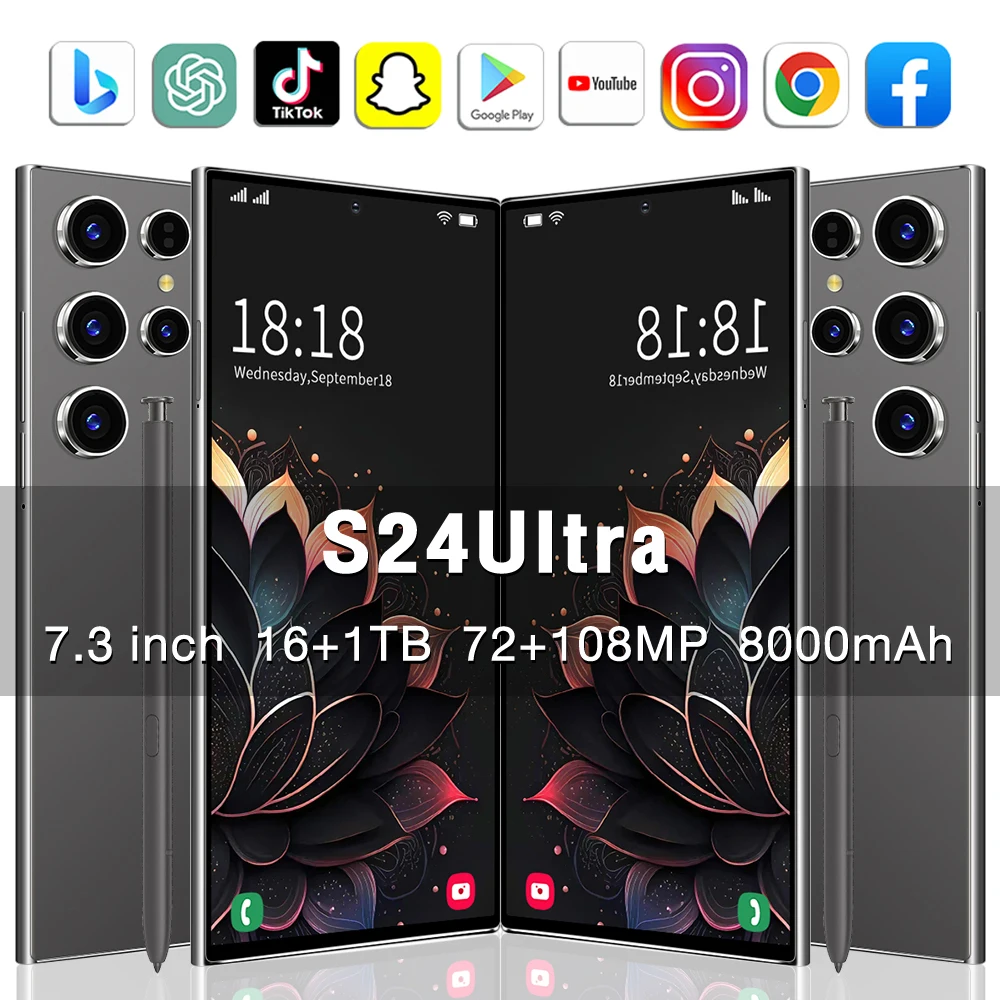 2025 Ultra 5G S24 Smart Phone Android 14 Hot Selling S Pen Facial Recognition Fingerprint Unlock LTE 4K Mobile English Operating