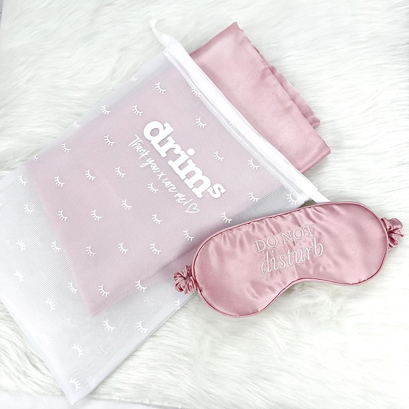 Custom allover printing logo polyester mesh drawstring laundry wash bag