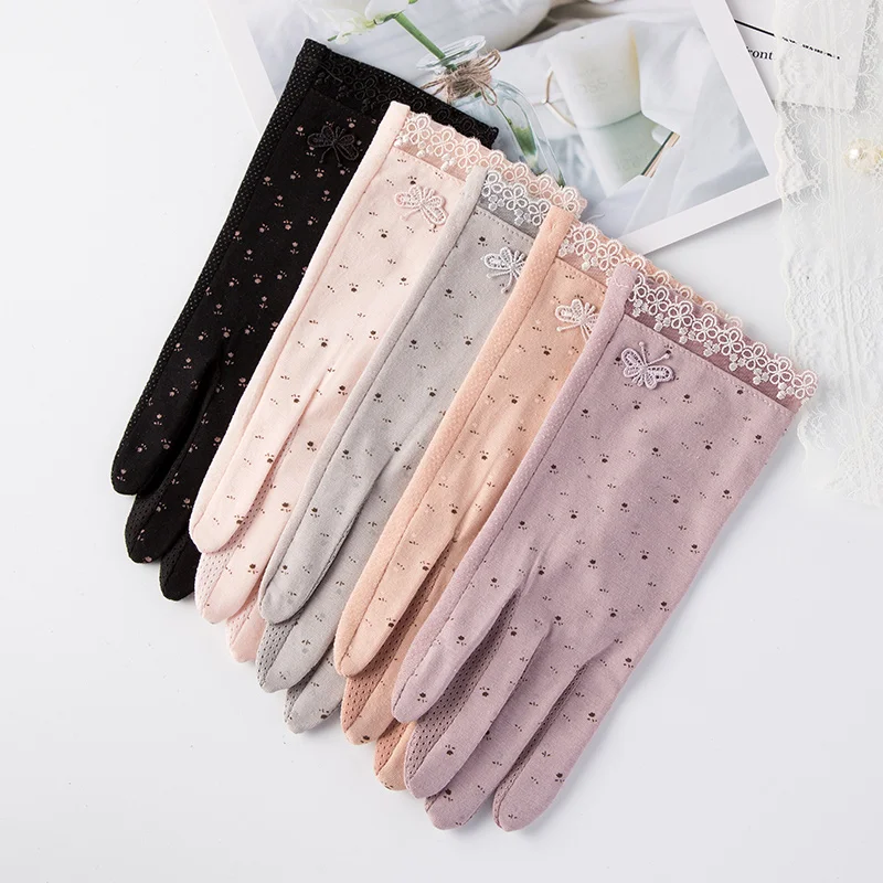 Fashion women lace summer driving sun protective gloves for ladies