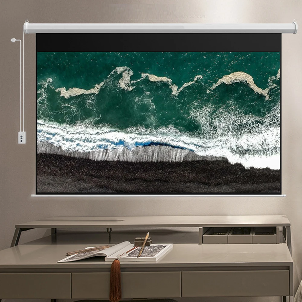 Easy Use 100 inch 16:9 HD Electric Projector Screen for Home Education Movie