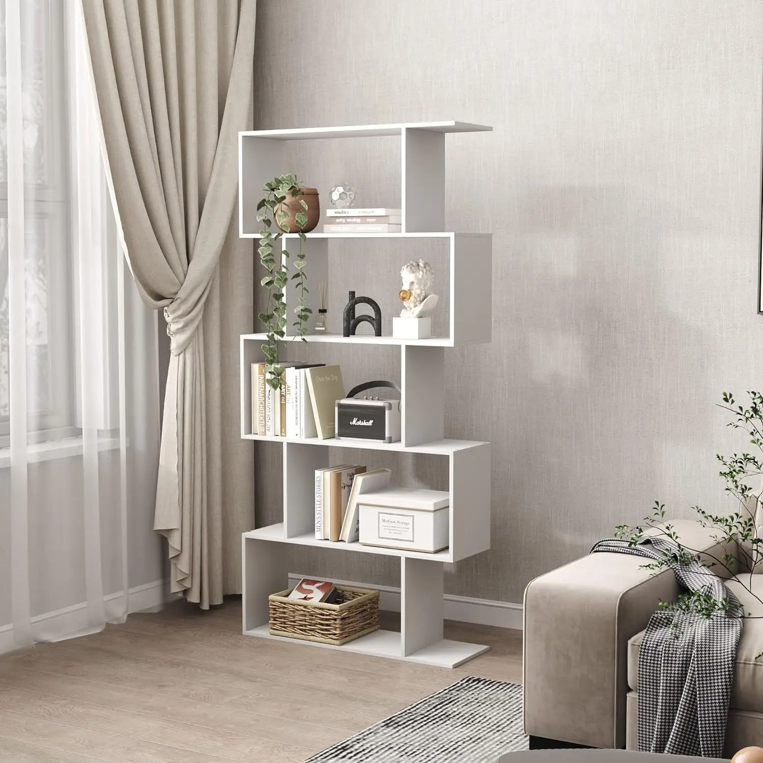 Bookshelf 5 Level Geometric Bookcase Bedroom Modern Wood Decor Display Bookcase Bookcase Home Office