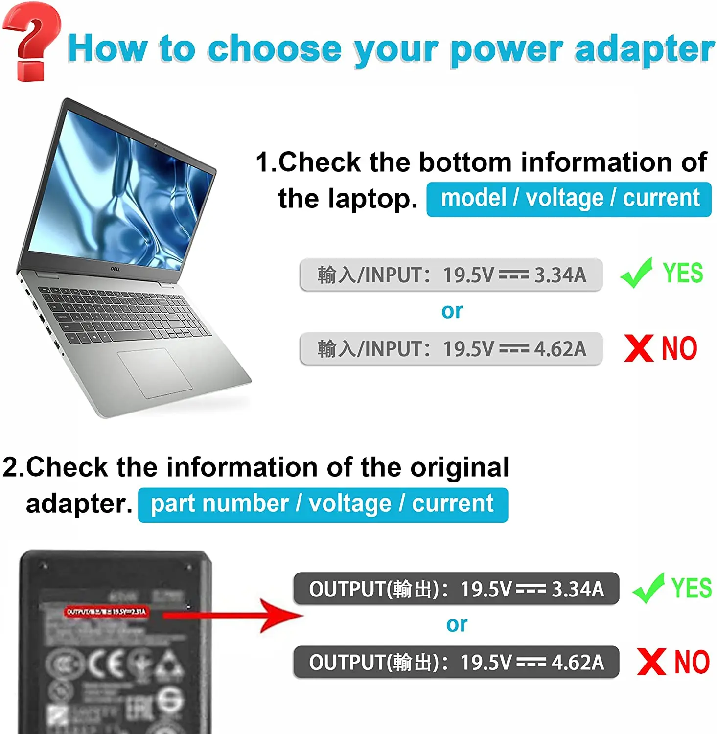 65W 20V 2A Laptop Charger Universal Power Adapter for Dell Charger