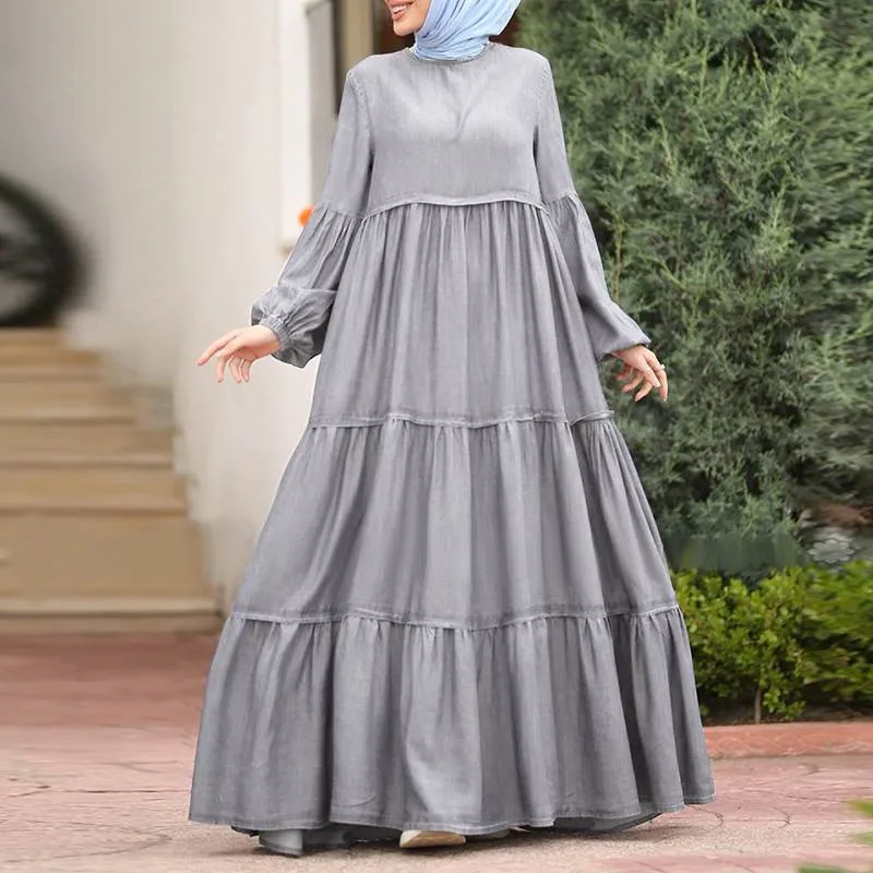 Middle East Islamic Nationalities Dress Dubai Women Abaya Fashion Long Dresses Women Muslim Clothing crew neck Dresses