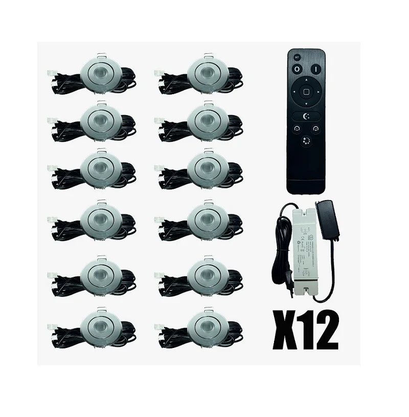 12x светодиодная подсветка 3 Вт, поворотная, с регулируемой яркостью, с дистанционным управлением IP44, защита от проникновения воды