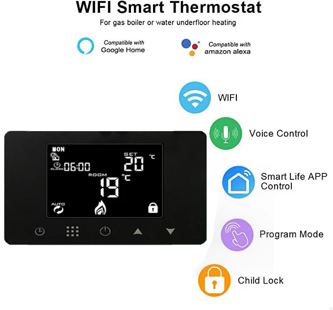 HY09BW Wi-Fi умный термостат регулятор температуры для электроники водяной газовый котел Напольное отопление работает с Alexa