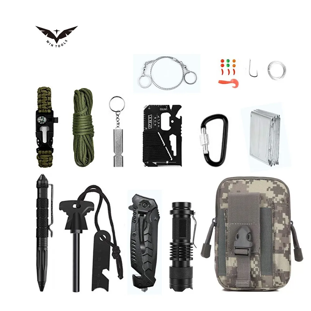 Hot Sale Survival Gear Tactical Outdoor Survival Cars Camping Hiking Survie EDC Tool Emergency Survival Kit For Gift