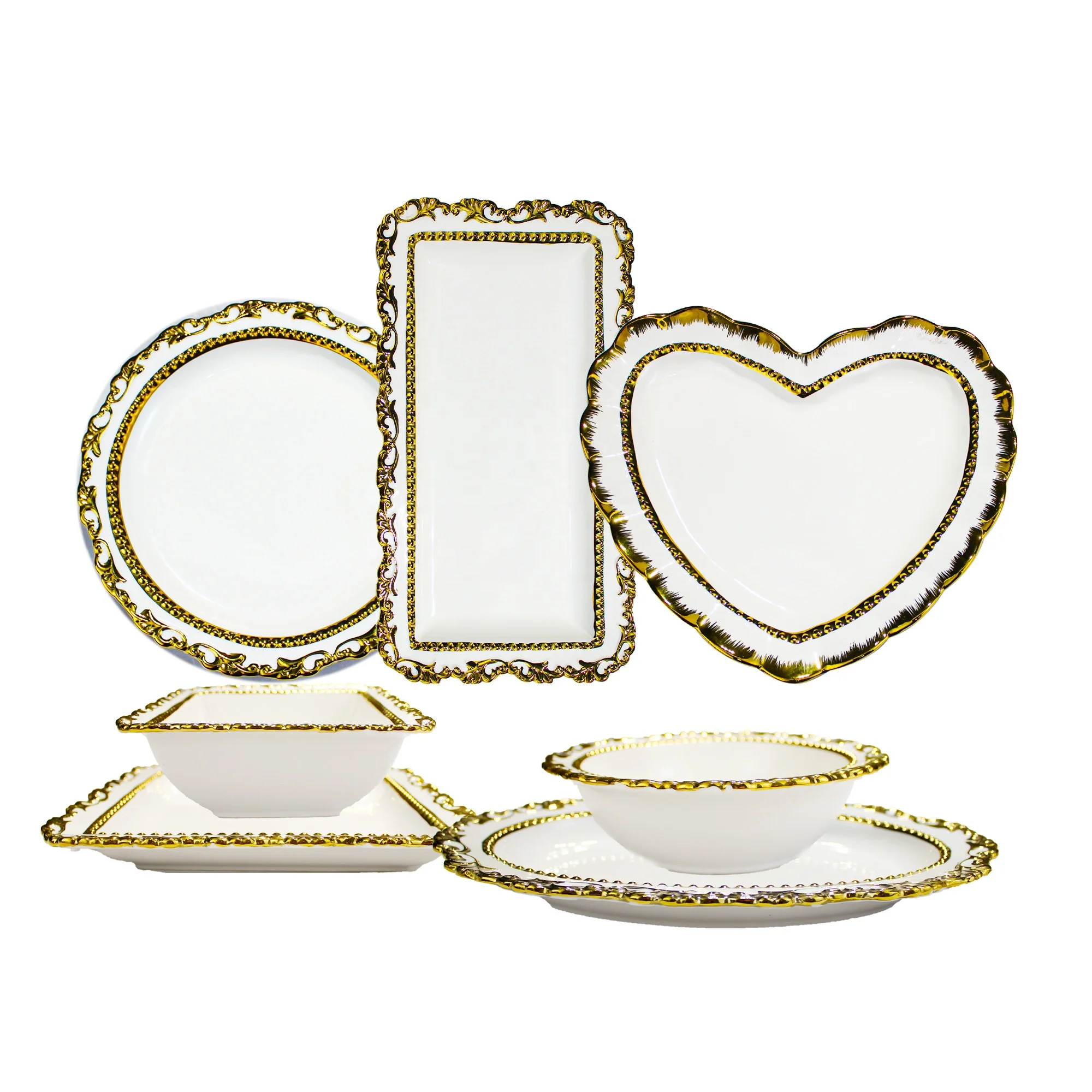 wholesale ceramic dinner set decorative plate set with gold details for home decoration party wedding kitchen
