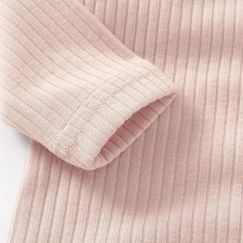 Wholesale Organic Knitted Full Sleeve Spring Autumn 4x2 Ribbed Cotton Baby Pajamas Set Sleeping Clothes