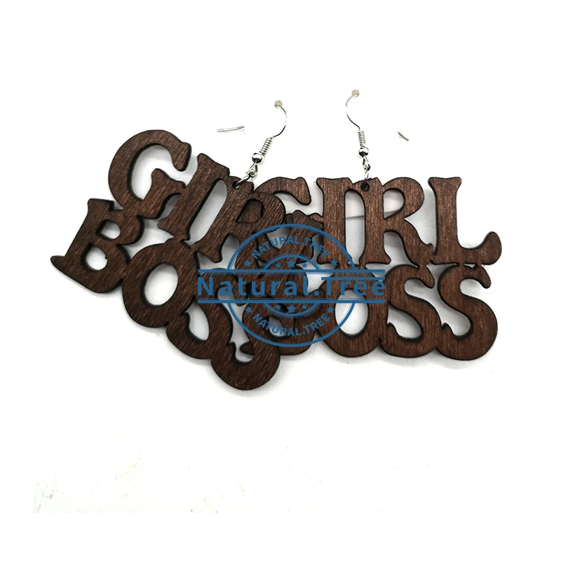 
Brown Wooden Girl Boss Earrings 