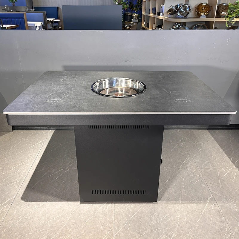 High Quality Modern Style Metal Teppanyaki Barbecue Table Stove Smokeless Korean BBQ Restaurant Furniture for Hotel Kitchen Use