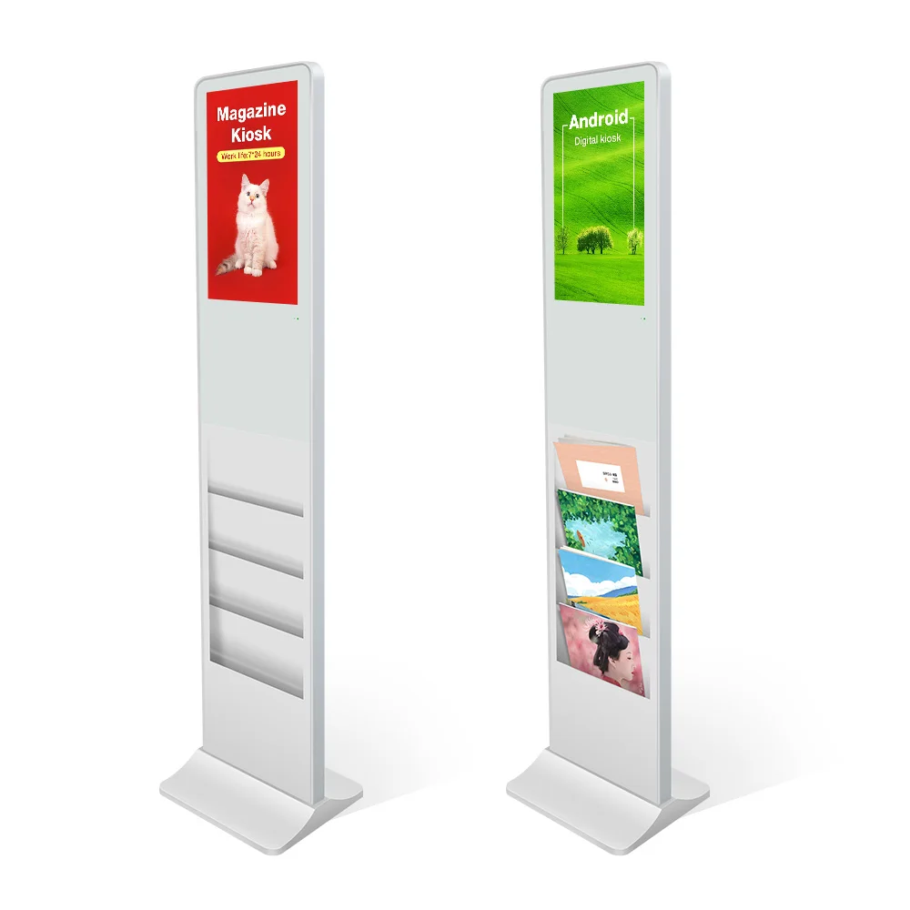 poster mall 21.5 inch standing touch rack smart advertising brochure newspaper screen kiosk magazine holder lcd signage