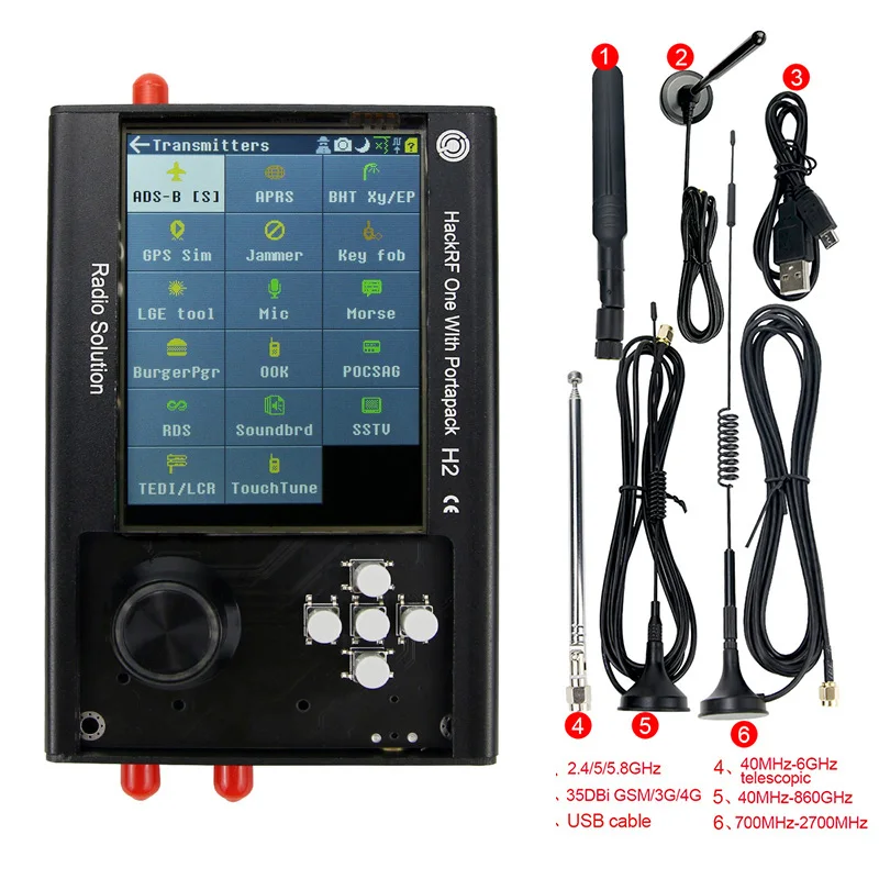 PortaPack H2 + HackRF One 5 антенн кабель передачи данных SDR 1 МГц-6 ГГц в сборе программно