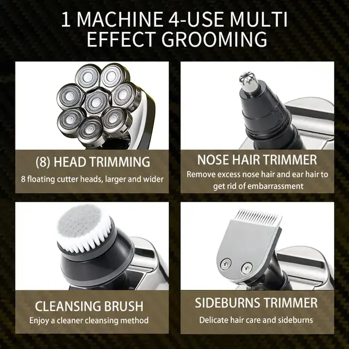 komingdon 5 in 1 Trimmer 8D Bald Head Shaver Machine Rechargeable Electric Razor for Bald Men Rotary Beard Shaver Waterproof