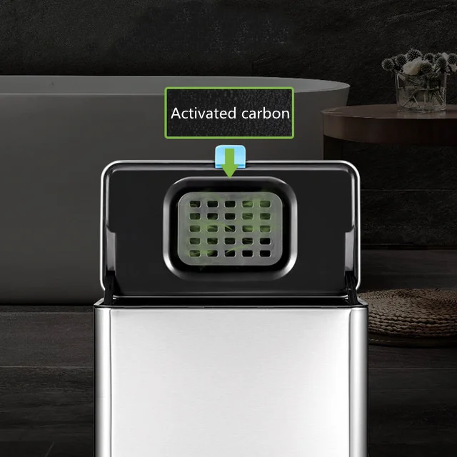 Wall Mounted Stainless Steel Activated Carbon Home Waste Bin  Hanging Dust bin  Trash Can for Cabinet Door with Lid