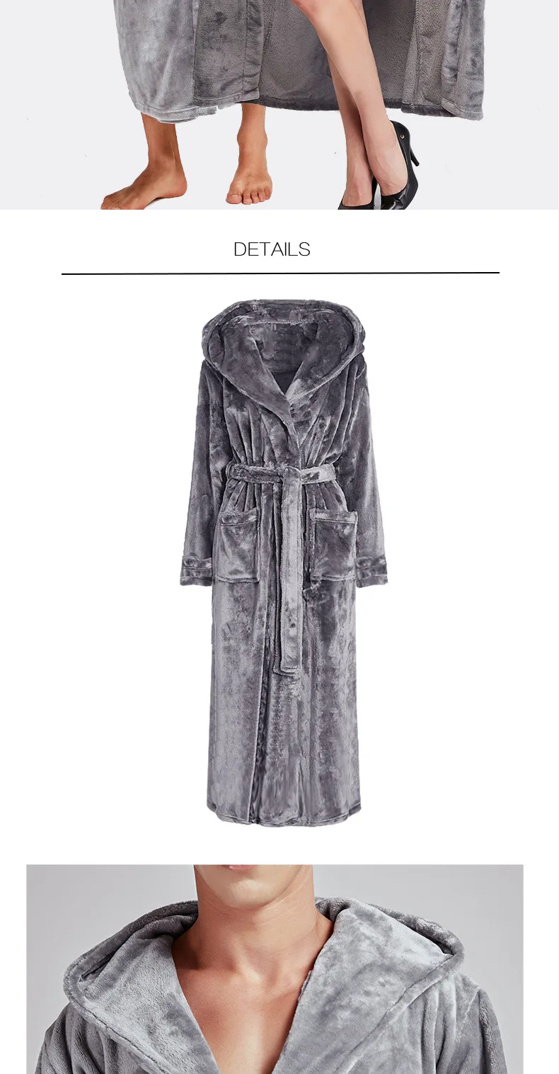 Mens Grey Super Soft Fleece Hooded Robe Dressing Gown Black/Navy/Grey/Burgundy