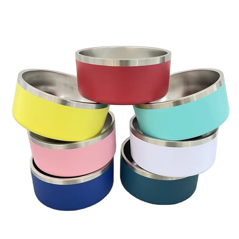New Arrival Durable Colorful And 64 Oz Stainless Steel Powder Coated Dog Bowls,Non Slip Double Wall Stainless Steel Dog Bowl