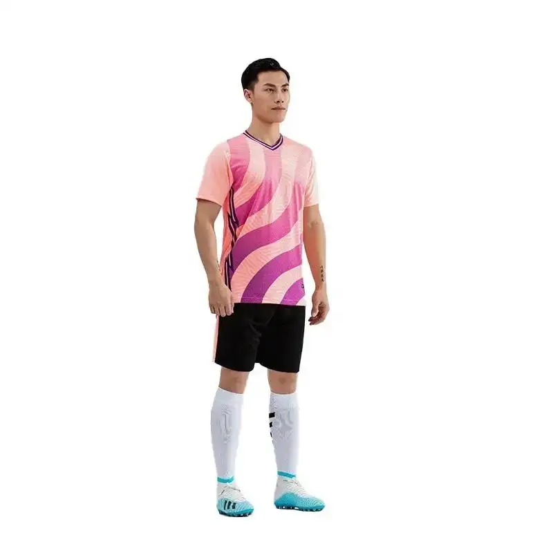 2024 дышащая футбольная майка с полным индивидуальным логотипом полиэфирная ткань розовая