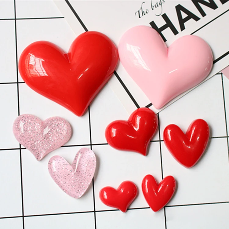 Mixed Resin Heart-Shaped Flatback Cabochon Kawaii Bead Fridge Magnet Scrapbook Diy Accessories Buttons Heart Crafts