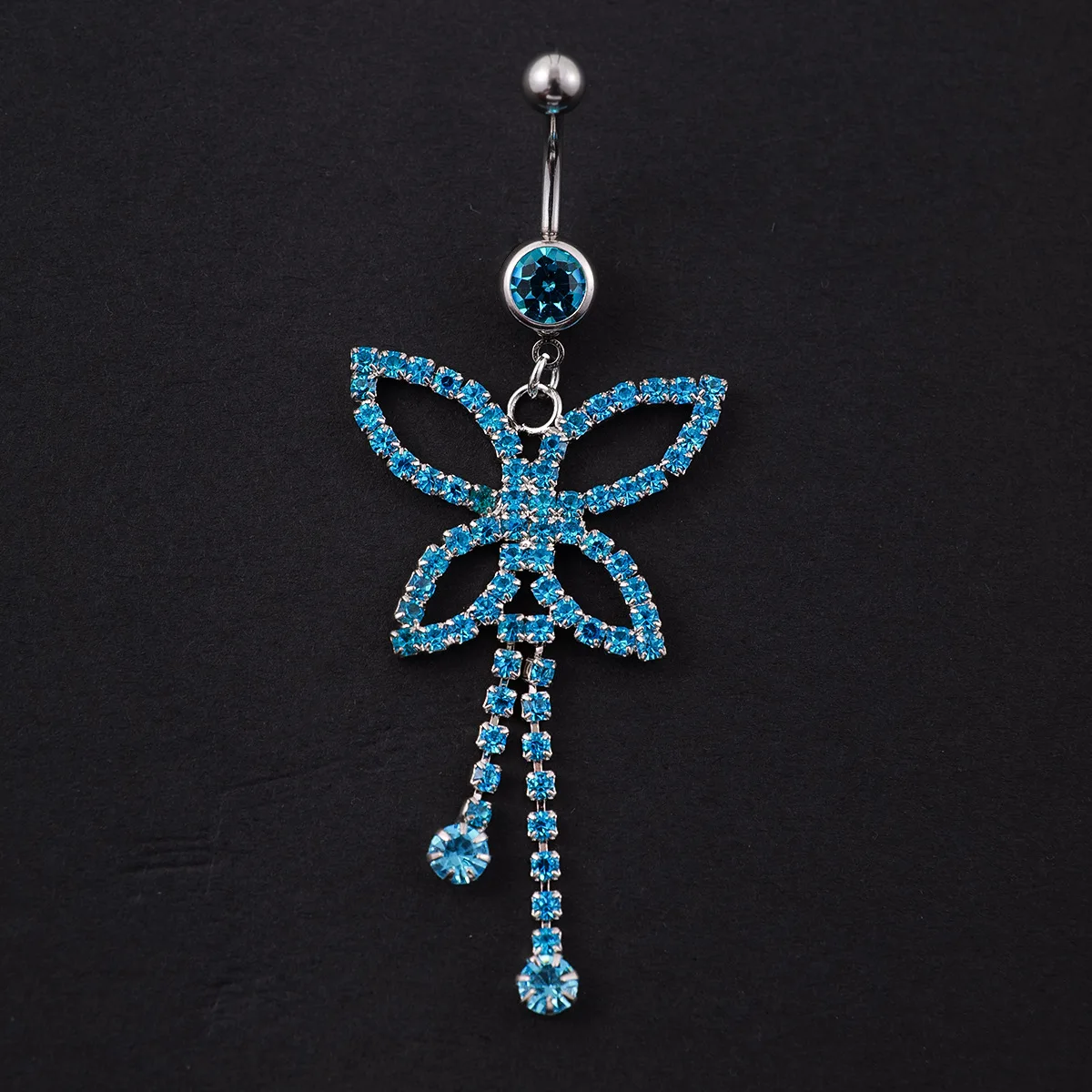Fine Blue Cz Tassels Butterfly Navel Nail Stainless Steel Colorful Zircon Hollowed Out Butterfly Belly Button Piercing Jewelry