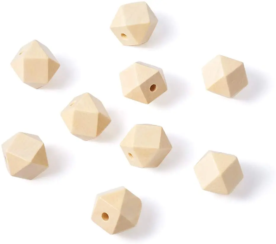 10mm-40mm Natural Finished Octagonal Polygons Wood Beads DIY with Hole for Handmade Necklace