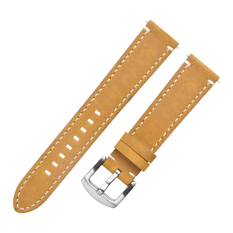 Top Grain Vintage Handmade Crazy Horse Genuine Leather Watch Bands Wrist Straps With Stainless Steel Buckle