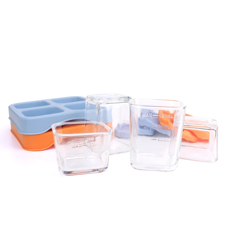 4 Pcs  High Borosilicate Glass Baby Food Storage Containers Portable Food Freezer Fresh Box 60 ml