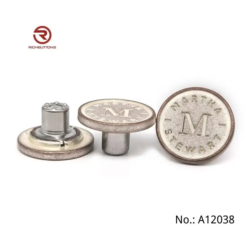 Dongguan Rich Button Factory Custom Logo Gold Jean Button And Rivets Zinc Alloy Metal Black Denim Buttons For Garment