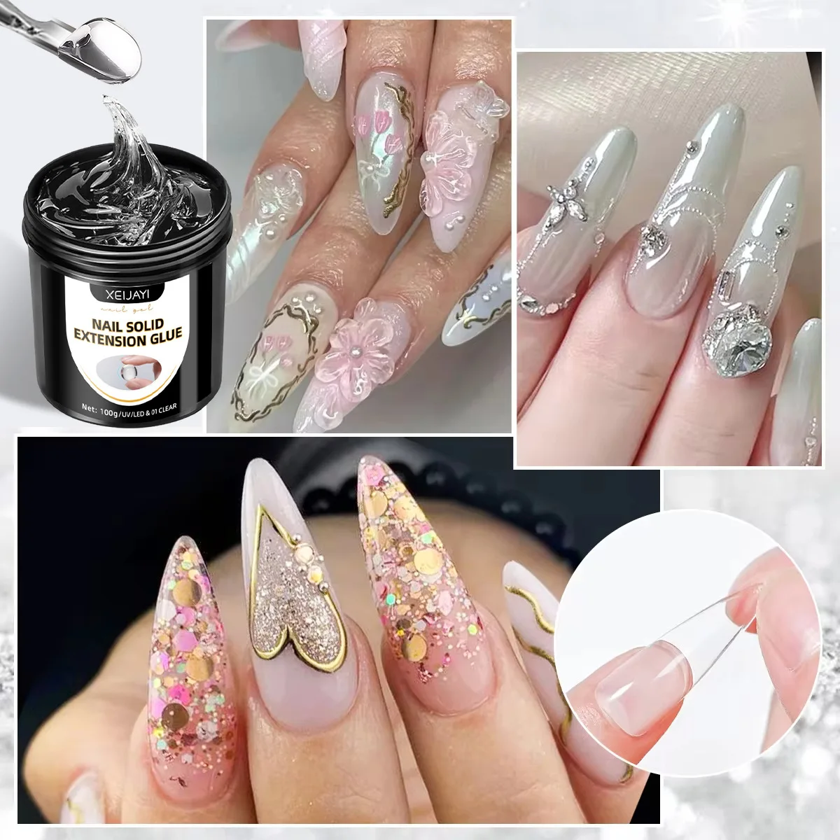 100g Clear Color Non-Stick-Hand Acrylic Hard Poly Solid Gel Nail Extension Poly Gel Building Gel