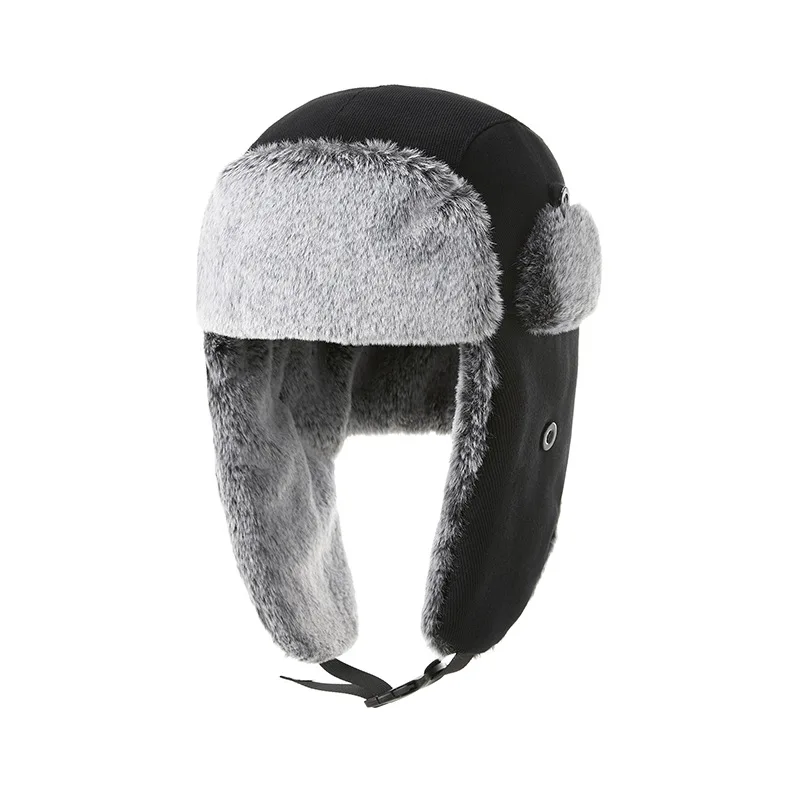 2024 Winter Trapper Hats Grey Fur Warm Women and Men Autumn Winter Fur Hat Outdoor Russian Hunting Hats