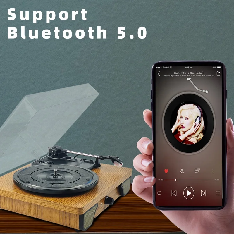 Hot Selling Home Audio System Electronic antique phonograph Blue tooth Gramophone Vinyl Suitcase Turntable Record Player Speaker